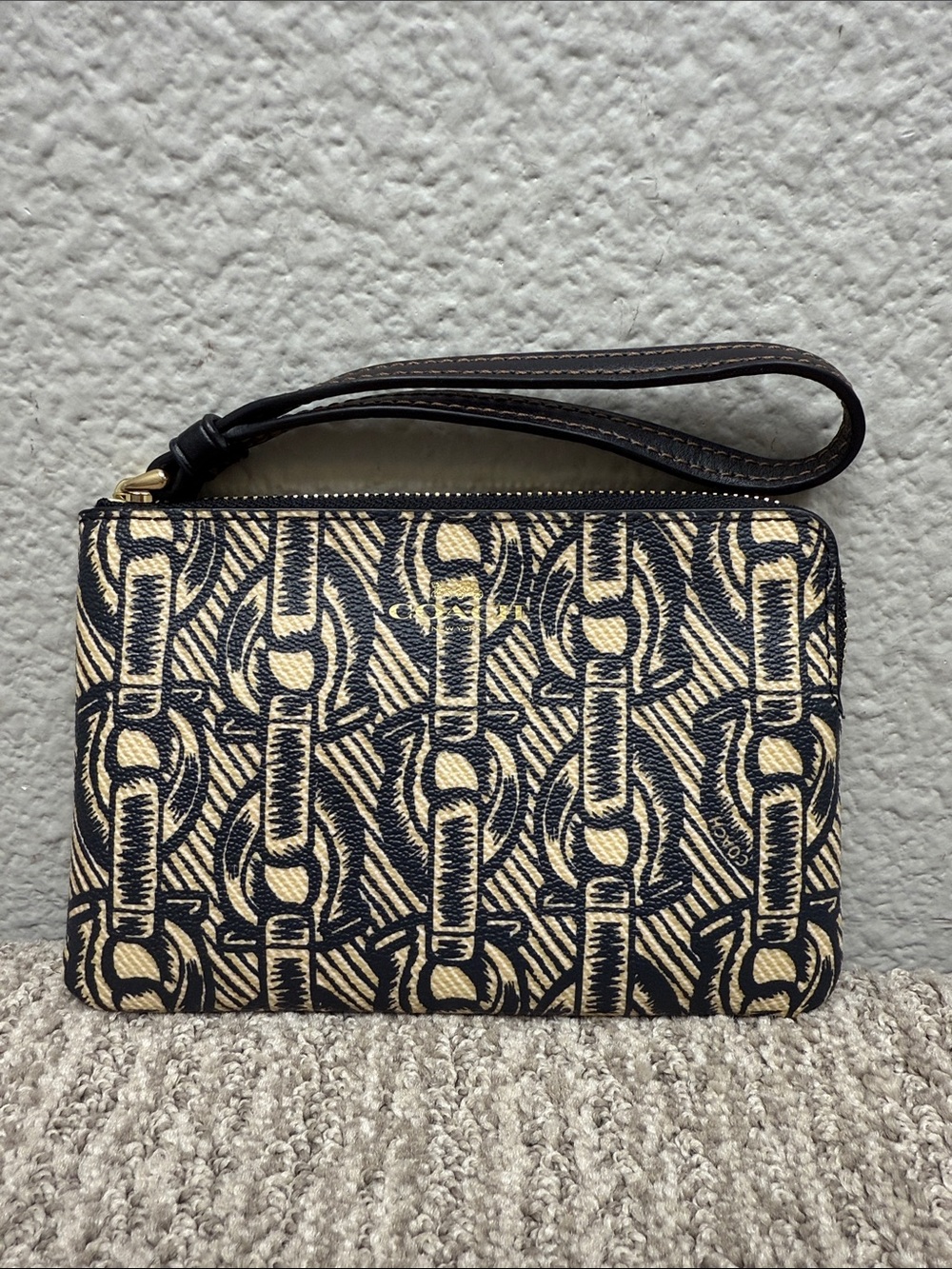 Coach Black and Beige Chain-Link Signature Wristlet